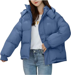 Women's Winter Warm Down Coats Hooded Puffer Jacket Cotton Padded Waterproof Outerwear with Pockets