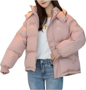 Women's Winter Warm Down Coats Hooded Puffer Jacket Cotton Padded Waterproof Outerwear with Pockets