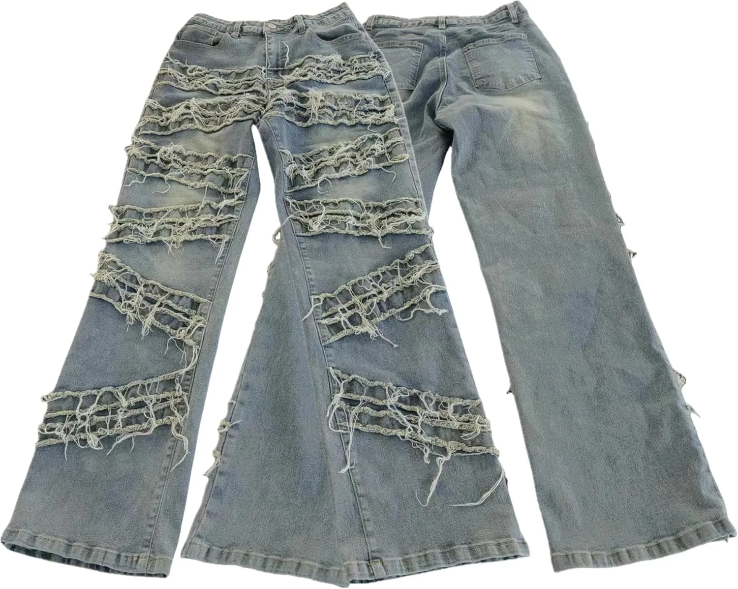 Women's Y2K Fashion Jeans Distressed Frayed Belt Trim Novelty Denim Pants