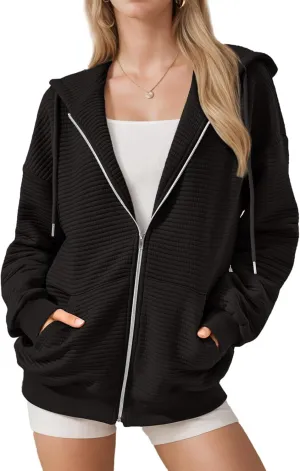 Womens Zip Up Hoodies Long Sleeve Sweatshirts Jackets Fall Winter Outfits 2025 Oversized Sweaters Casual Fashion