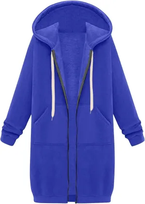 Women's Zip Up Long Hoodies Jacket Long Sleeve Drawstring Hooded Sweatshirt Coat 2024 Fall Winter Pocket Outerwear