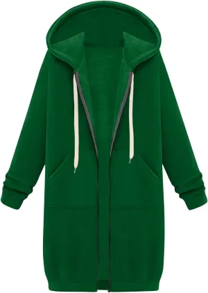 Women's Zip Up Long Hoodies Jacket Long Sleeve Drawstring Hooded Sweatshirt Coat 2024 Fall Winter Pocket Outerwear