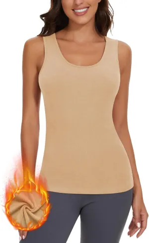 WOWENY Thermal Tank Top for Women Fleece Lined Thermal Shirts Sleeveless Tops Camisole Warm Base Layer Vest Cold Weather