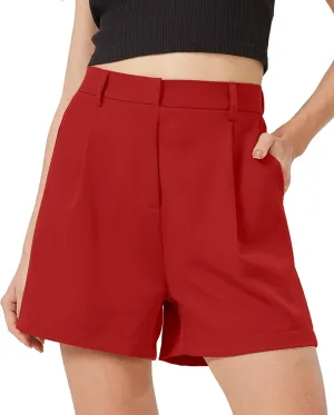 XinYangNi Casual Elastic High Waisted Tailored Work Business Pleated Wide Leg Dressy Shorts with 2 Pockets for Women