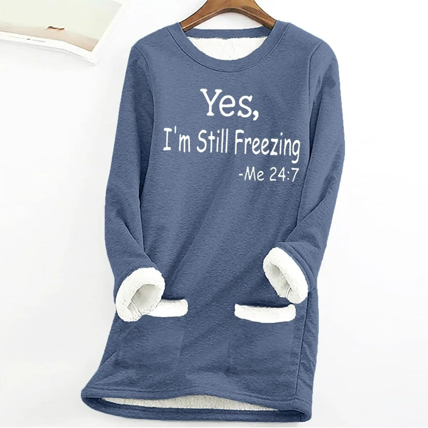 Yes,I'm Still -Me 24:7 Sherpa Lined Sweatshirt Women Fuzzy Fleece Thermal Outerwear Letter Print Pullover