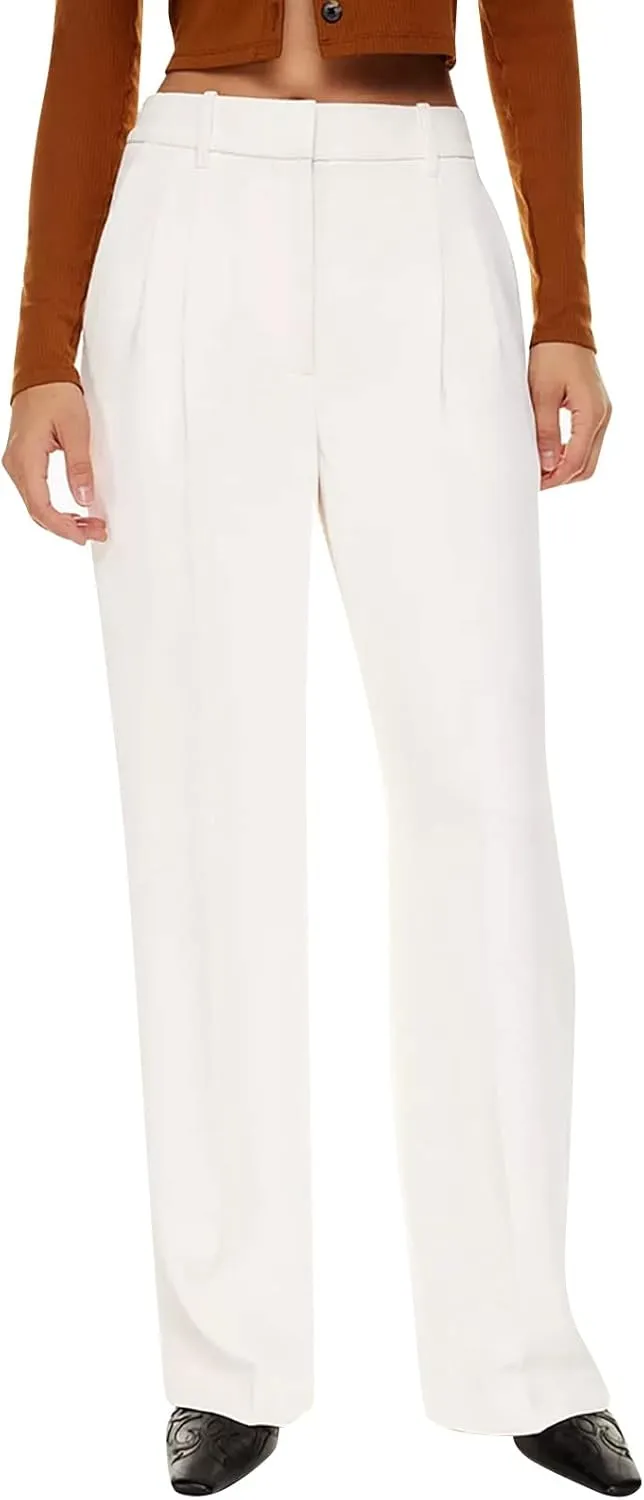 YOLAI Womens Casual Wide Leg Dress Pants High Waist Tailored Button Down Trousers Business Work Trousers with Pockets
