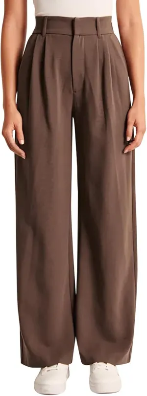 YOLAI Womens Casual Wide Leg Dress Pants High Waist Tailored Button Down Trousers Business Work Trousers with Pockets