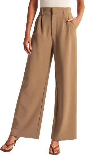 YOLAI Womens Casual Wide Leg Dress Pants High Waist Tailored Button Down Trousers Business Work Trousers with Pockets