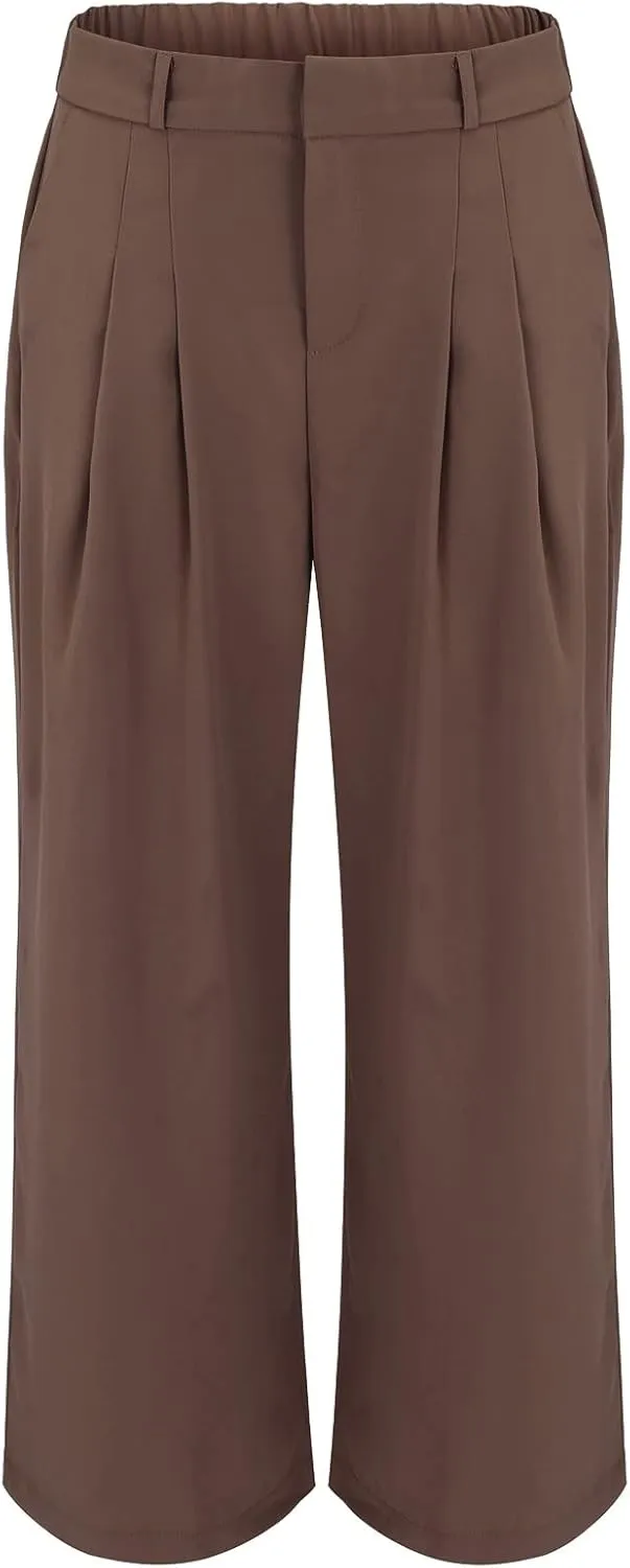 YOLAI Womens Casual Wide Leg Dress Pants High Waist Tailored Button Down Trousers Business Work Trousers with Pockets