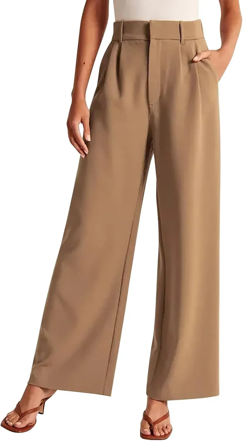 YOLAI Womens Casual Wide Leg Dress Pants High Waist Tailored Button Down Trousers Business Work Trousers with Pockets