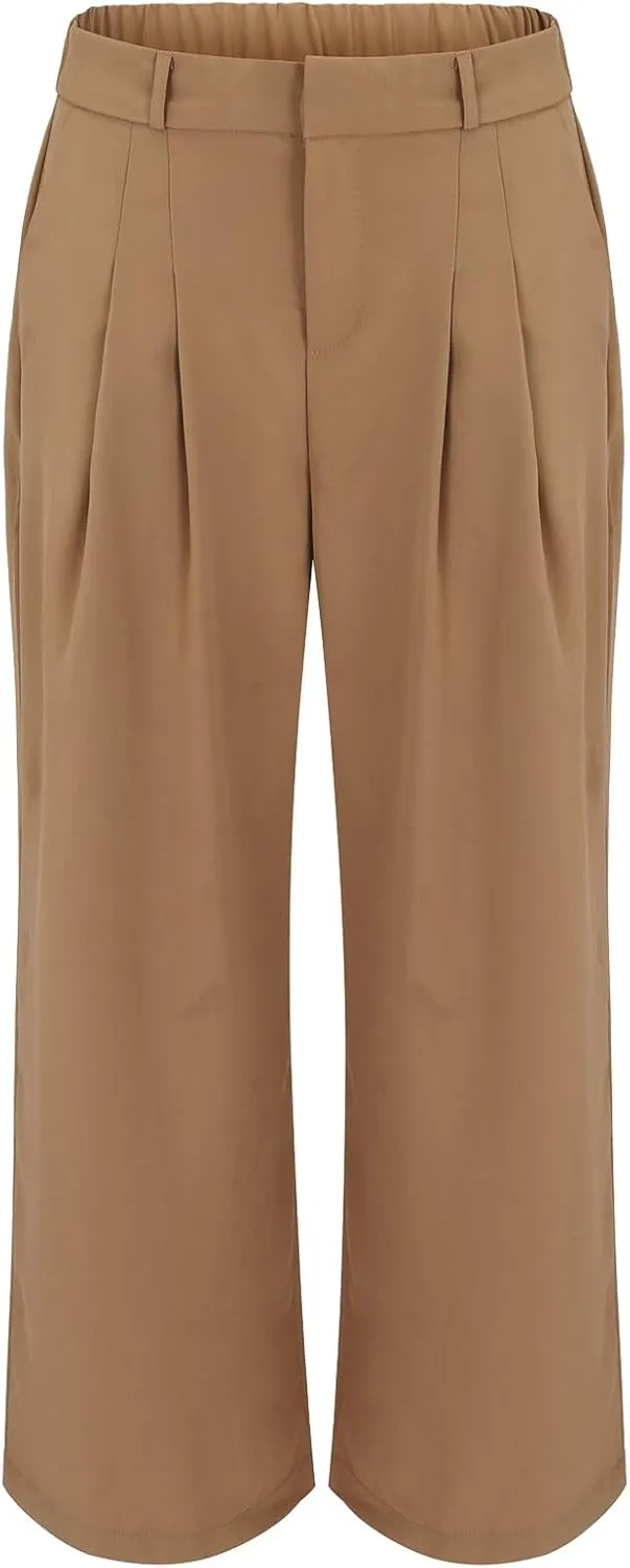 YOLAI Womens Casual Wide Leg Dress Pants High Waist Tailored Button Down Trousers Business Work Trousers with Pockets