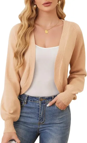 ZAFUL Women's Cropped Cardigan Sweaters Long Sleeve Open Front Short Bolero Shrugs Casual Knit Ribbed Sweater