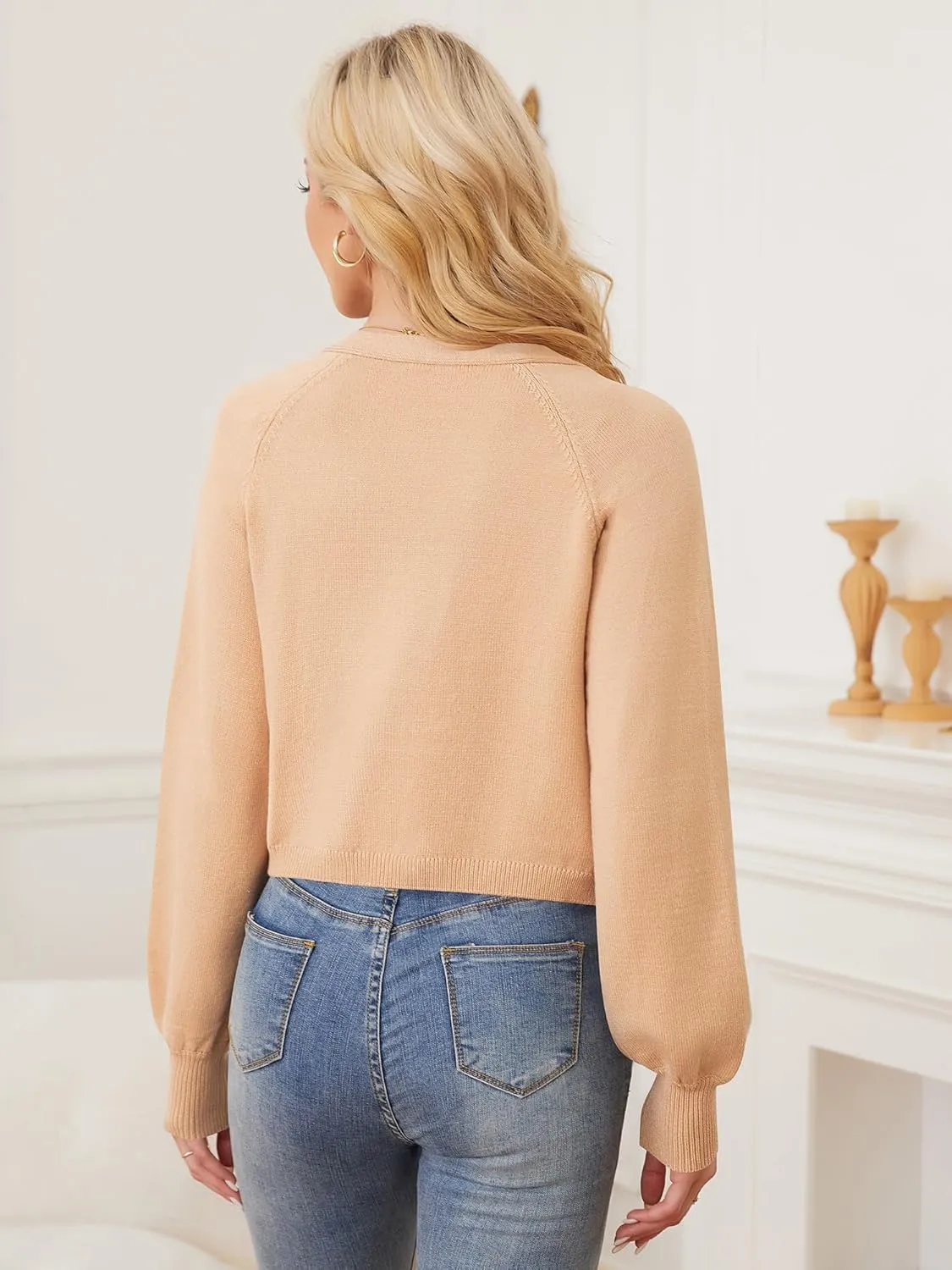 ZAFUL Women's Cropped Cardigan Sweaters Long Sleeve Open Front Short Bolero Shrugs Casual Knit Ribbed Sweater