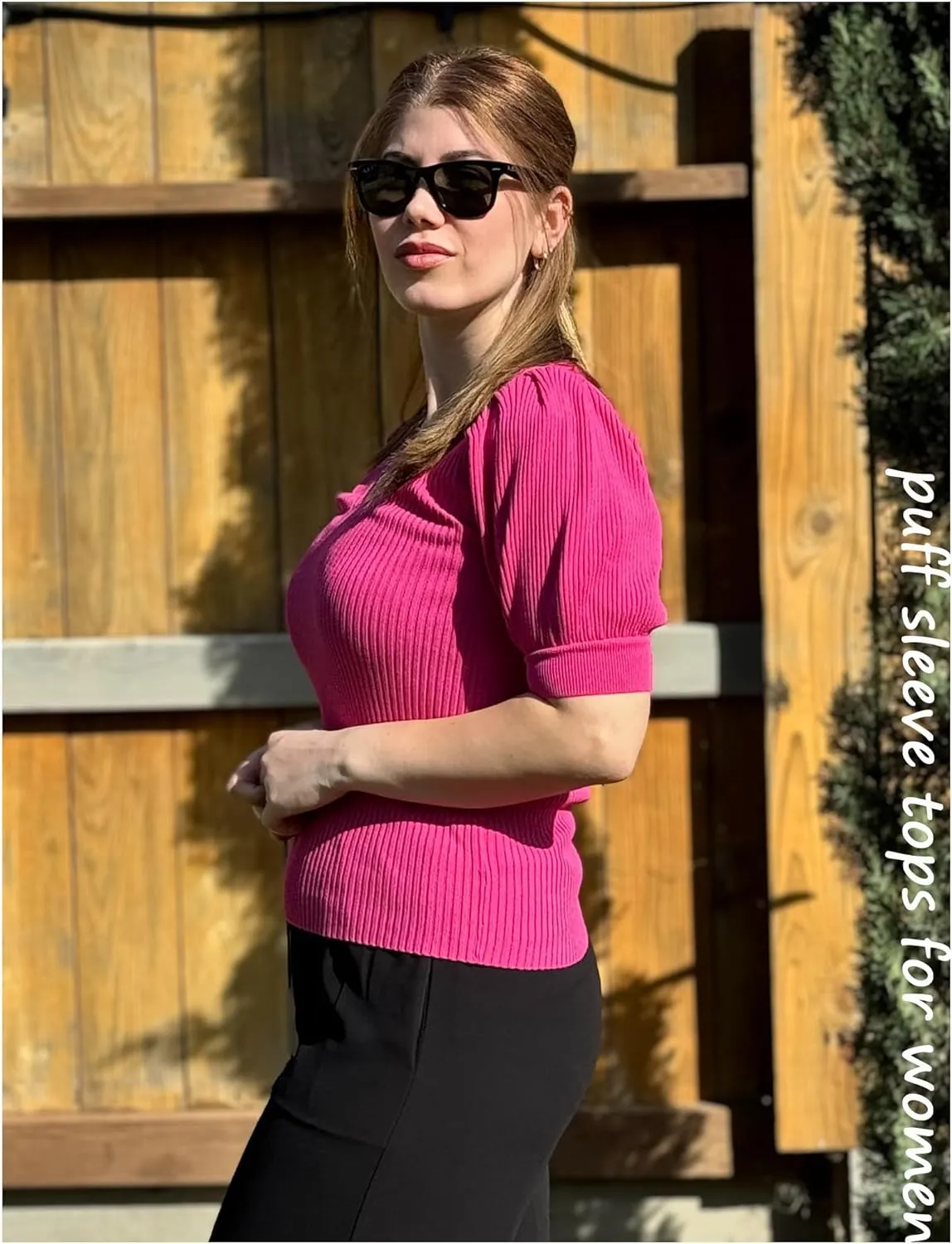Zeagoo Fall Sweaters for Women 2024 V Neck Short Sleeve Shirt Ribbed Knit Fit Pullover Sweater Tops