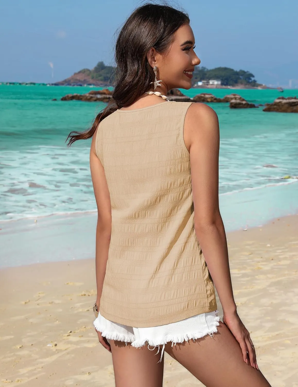 Zeagoo Summer Tank Top for Women V Neck Textured Camisole Blouses Sleeveless Casual Basic Beach Vacation Cami Shirt