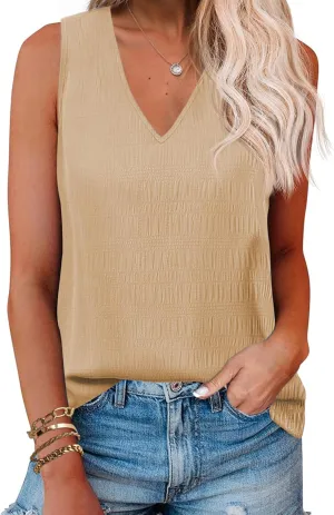 Zeagoo Summer Tank Top for Women V Neck Textured Camisole Blouses Sleeveless Casual Basic Beach Vacation Cami Shirt