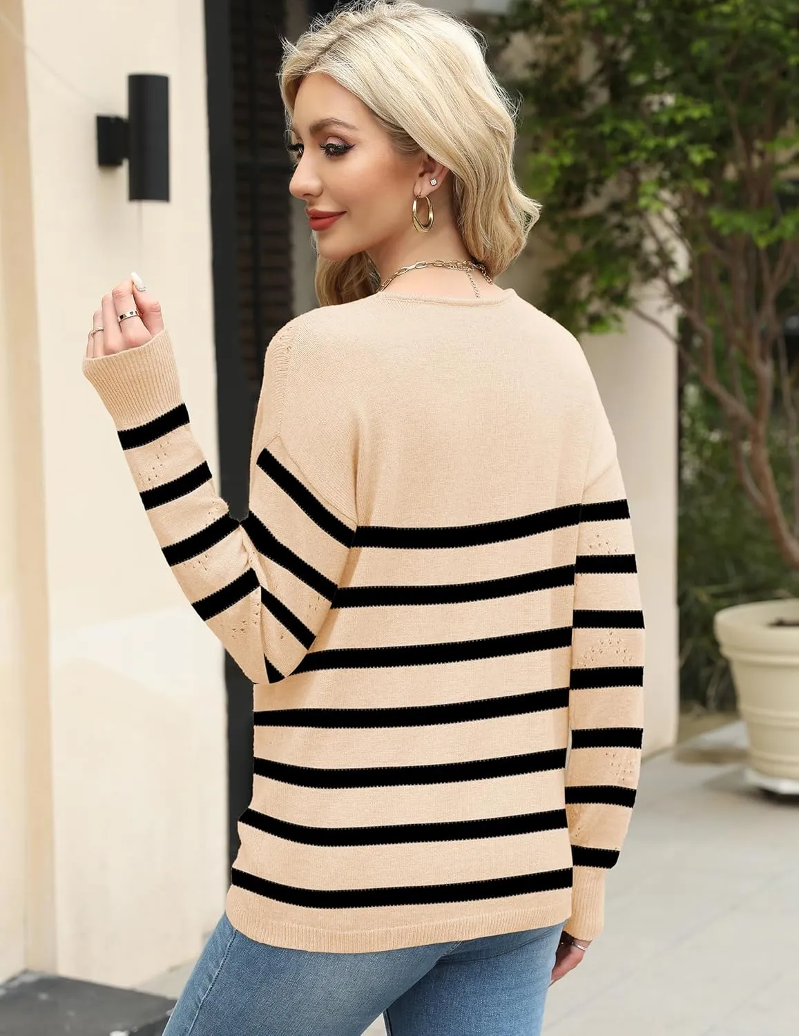 Zeagoo Womens Sweaters Trendy Fashion Long Sleeve Sweaters Off Shoulder Crochet V Neck Knit Pullover Tops Outfits