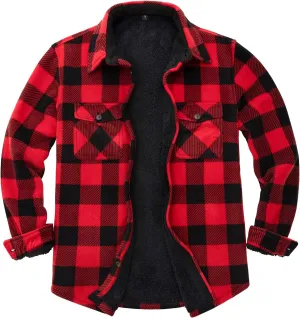 ZENTHACE Men's Warm Sherpa Lined Fleece Plaid Flannel Shirt Jacket(All Sherpa Fleece Lined)