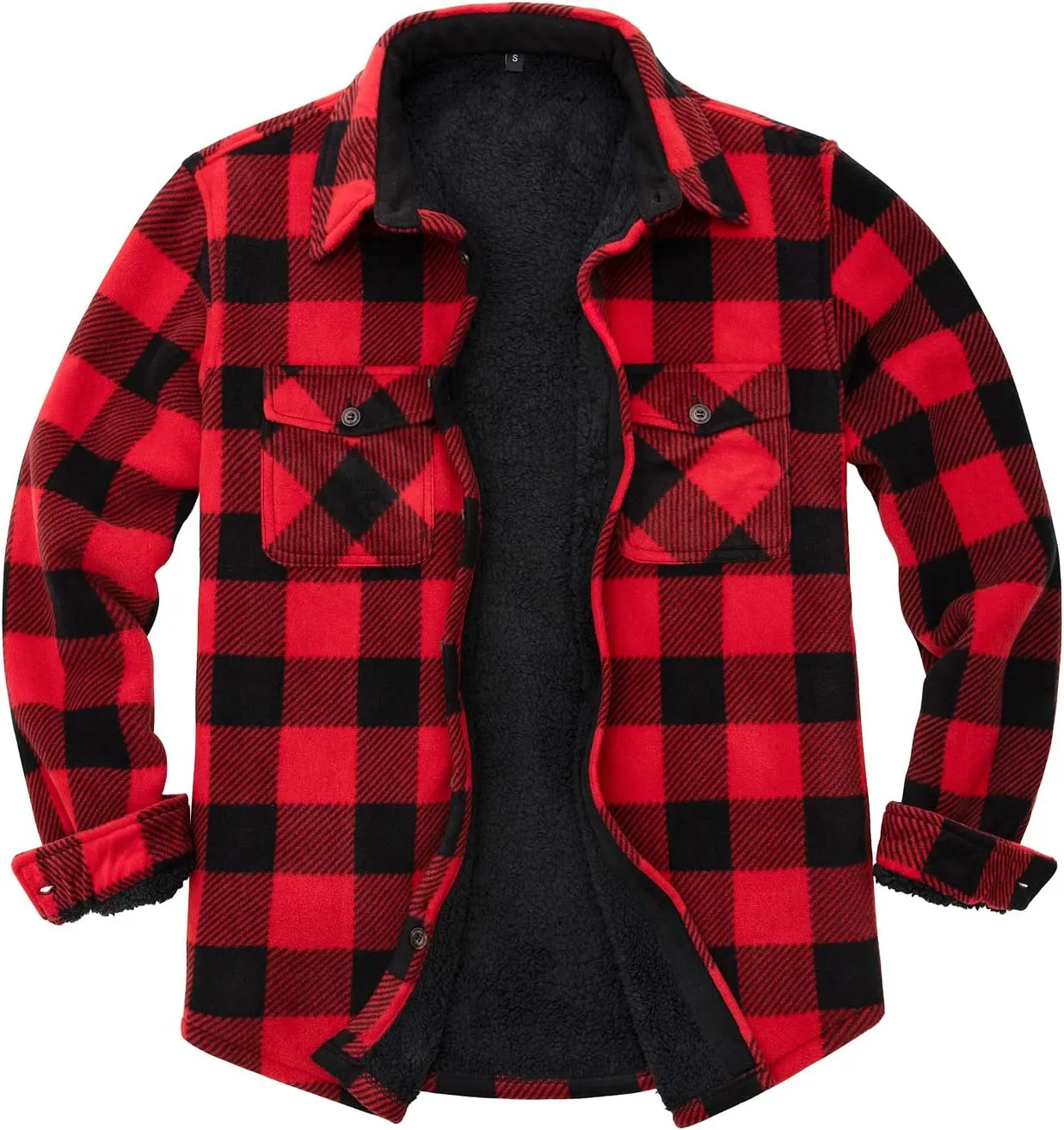 ZENTHACE Men's Warm Sherpa Lined Fleece Plaid Flannel Shirt Jacket(All Sherpa Fleece Lined)
